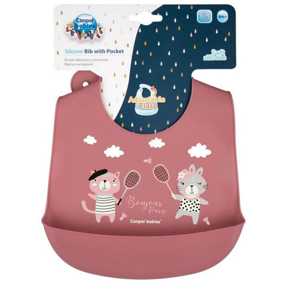 Canpol babies Bonjour Paris Silicone bib with pink pocket