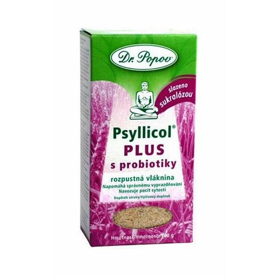 Dr. Popov PSYLLICOL PLUS con fibra soluble probiótica con sabor a fresa silvestre 100 g