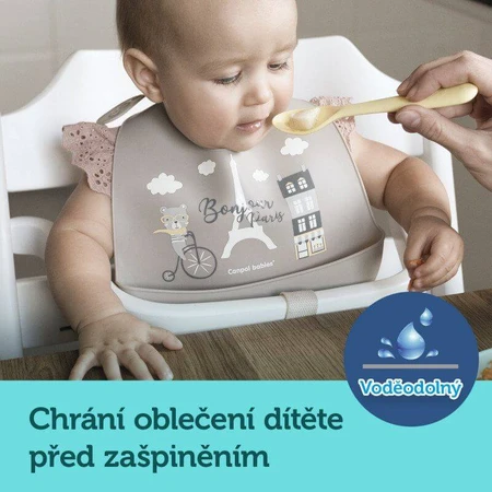 Canpol babies Bonjour Paris Silikonowy śliniak z niebieską kieszonką: ceny i cechy