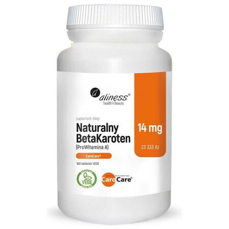 Betacaroteno natural 14 mg (ProVitamina A 23.333 UI) 100 comprimidos Aliness