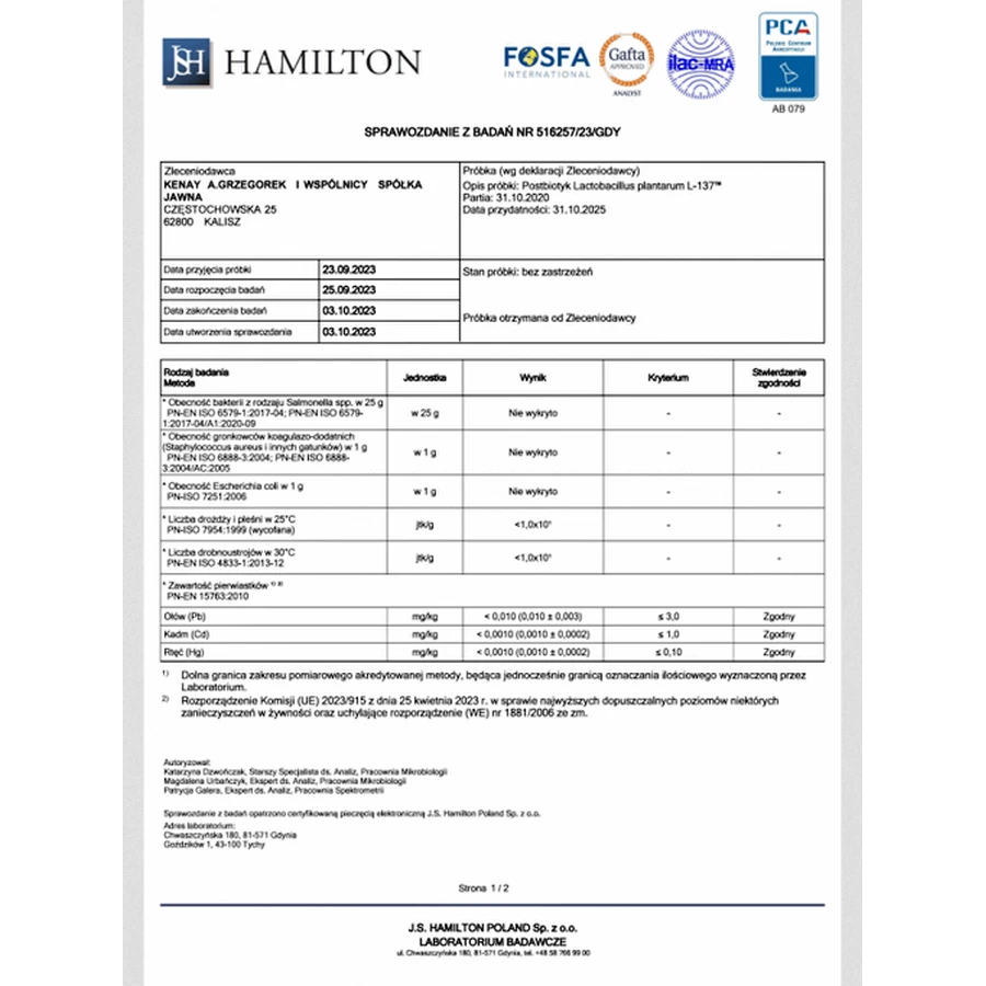 Postbiótico Lactobacillus plantarum L-137, 60 cápsulas Kenay