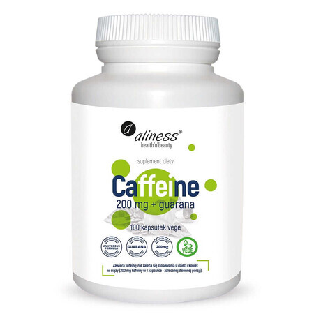 Cafeïne 200 mg met guarana, 100 plantaardige capsules, Aliness