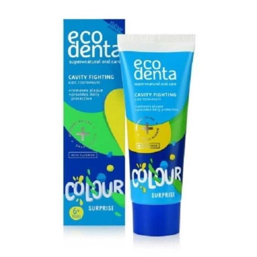 Dentifricio per bambini contro la carie colorato a sorpresa 75 ml Ecodenta