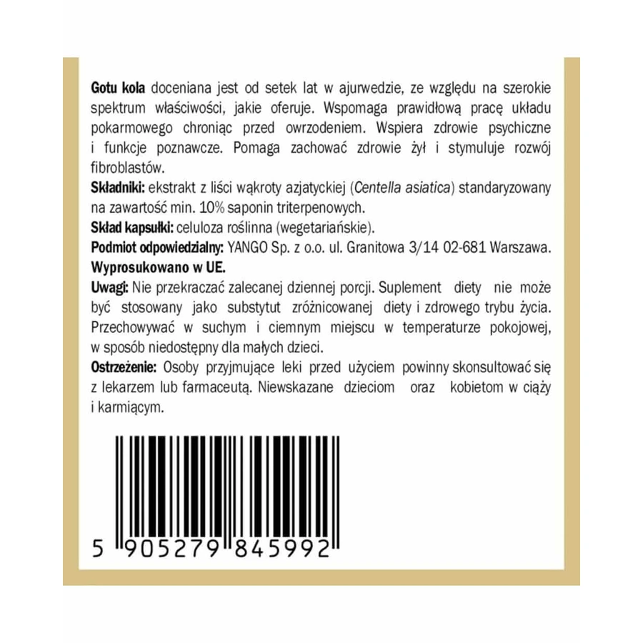 Gotu kola - extract de 10% saponine triterpenice - 100 capsule - Yango