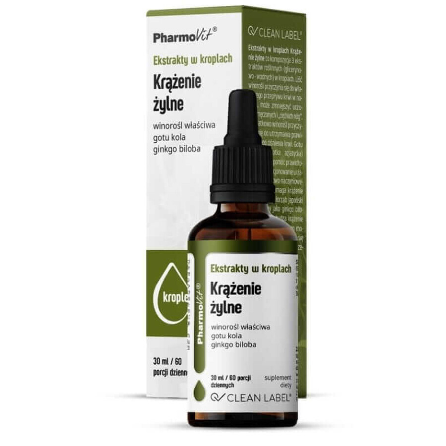 Extracten in druppels Veneuze circulatie 30 ml Pharmovit Clean Label