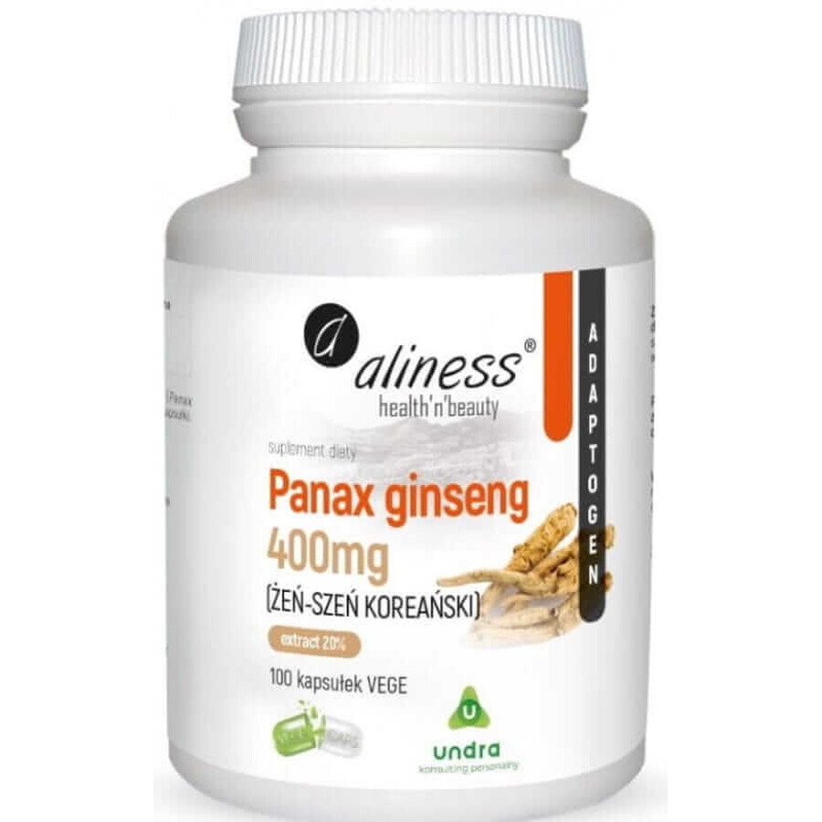 Panax ginseng 400mg - 100 cápsulas Ginseng coreano ginsenoside Aliness