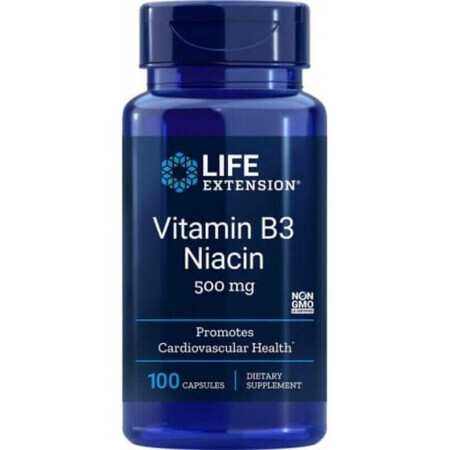 Vitamina B3 Niacina 500mg (100 cápsulas) Niacina Life Extension