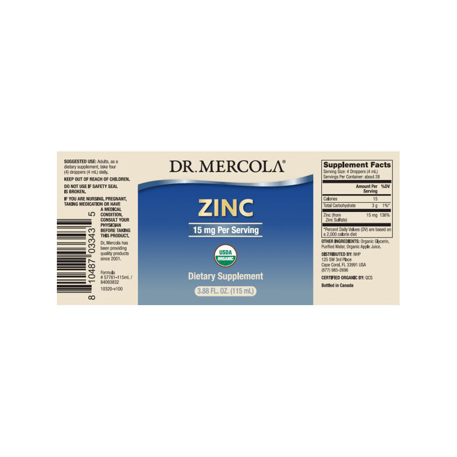 Gouttes de zinc 115 ml, Dr Mercola