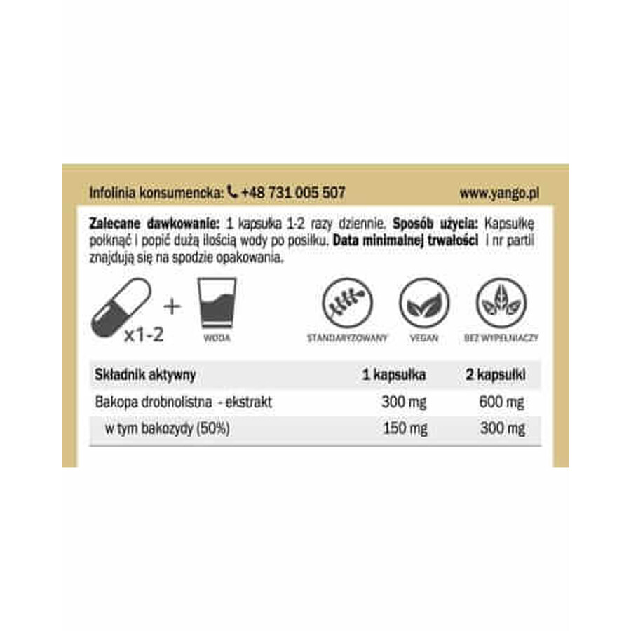 Brahmi (Bacopa Monnieri) extracto 50% bacoside 100 cápsulas YANGO