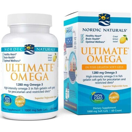 Ultimate Omega 3, 1280 mg, gelatina de pescado con limón 60 cápsulas Nordic Naturals