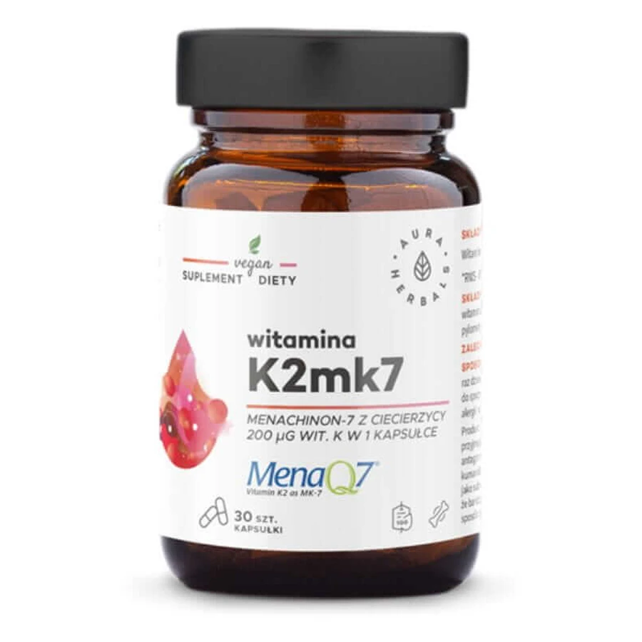 Vitamin K2mk7 MenaQ7 200mcg 30 capsules Aura Herbals