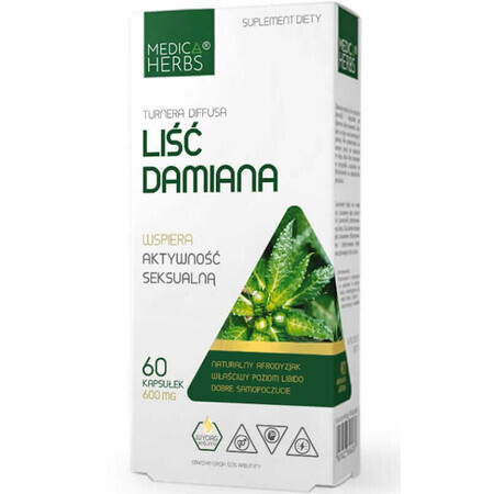 Hoja de damiana 600 mg, 60 cápsulas Medica Herbs