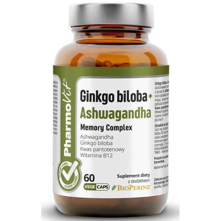 Ginkgo biloba + Ashwagandha Geheugencomplex 60 capsules PharmoVit Clean Label