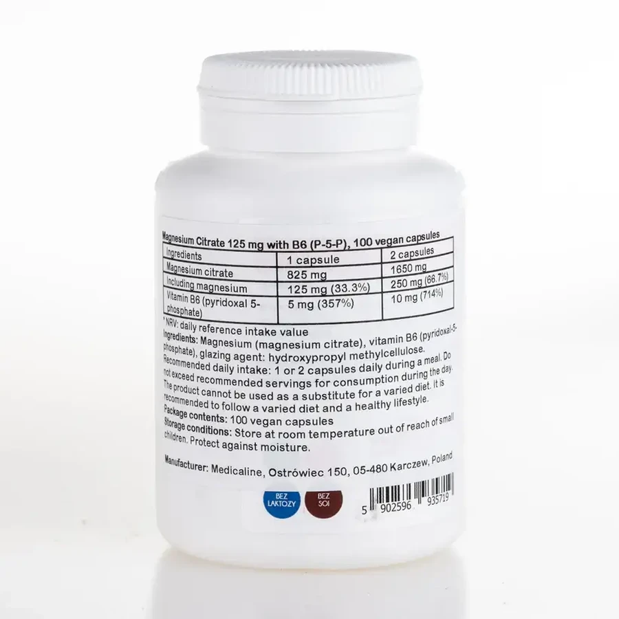 Magnesio citrato 125 mg con B6 (P-5-P) 100 capsule Aliness