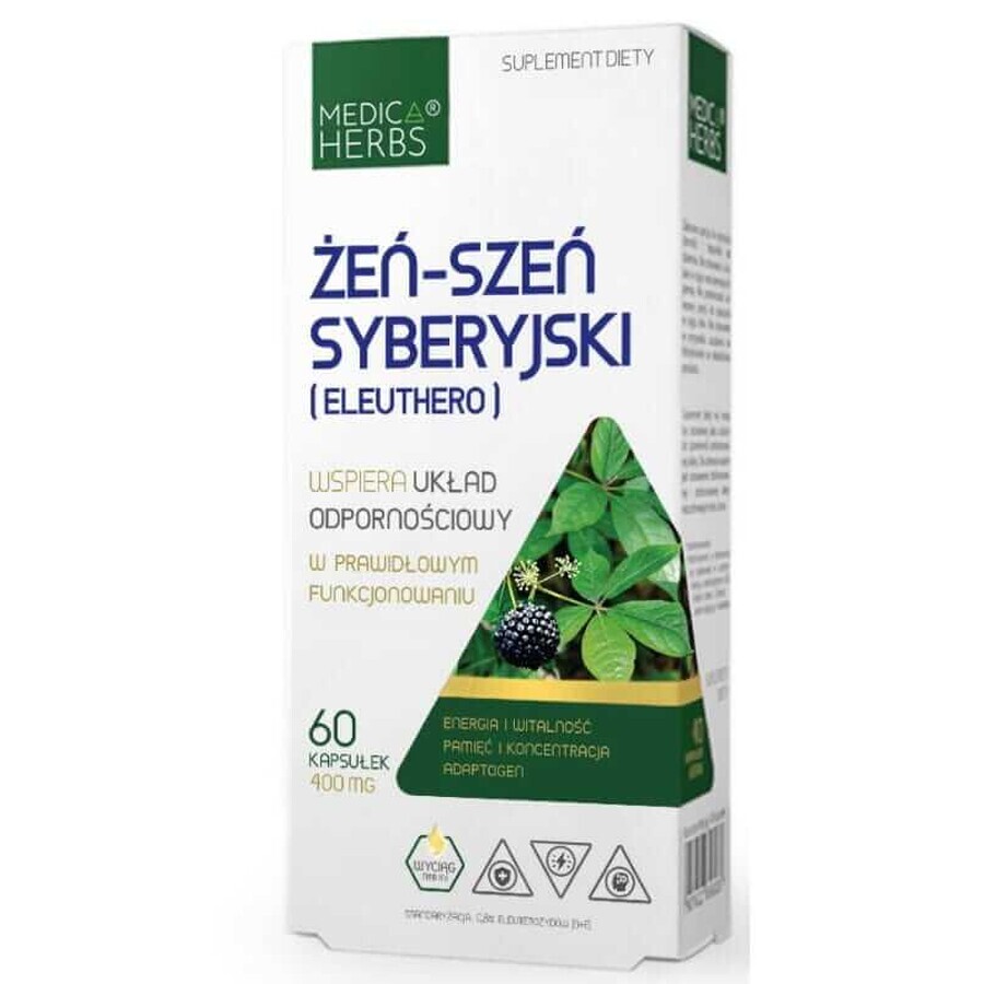 Ginseng Siberiano (Eleuthero) 400 mg, 60 cápsulas, Medica Herbs