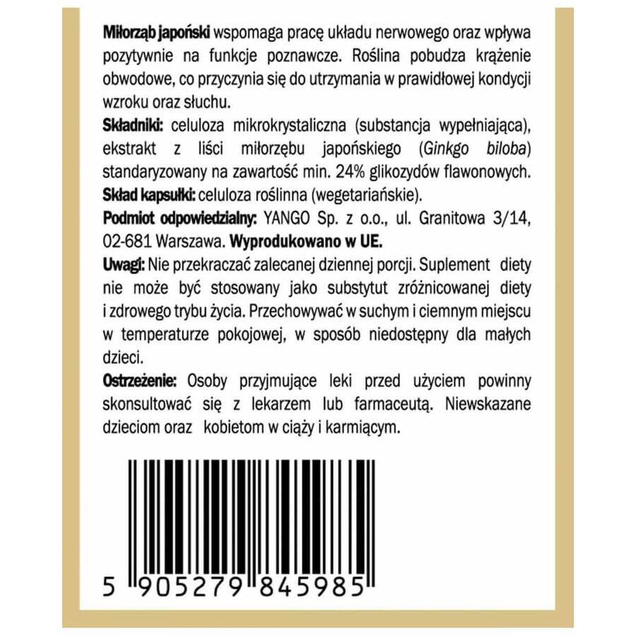 Ginkgo biloba extracto 24% (100mg 90 cápsulas) Yango