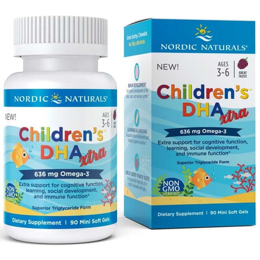 DHA xtra para niños 636mg Blackberry Omega-3 (90 cáps.) Nordic Naturals