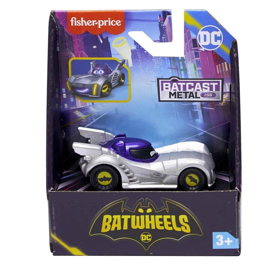 Batmobile en métal blindée Batwheels Batmobile, échelle 1:55, +3 ans, Fisher Price