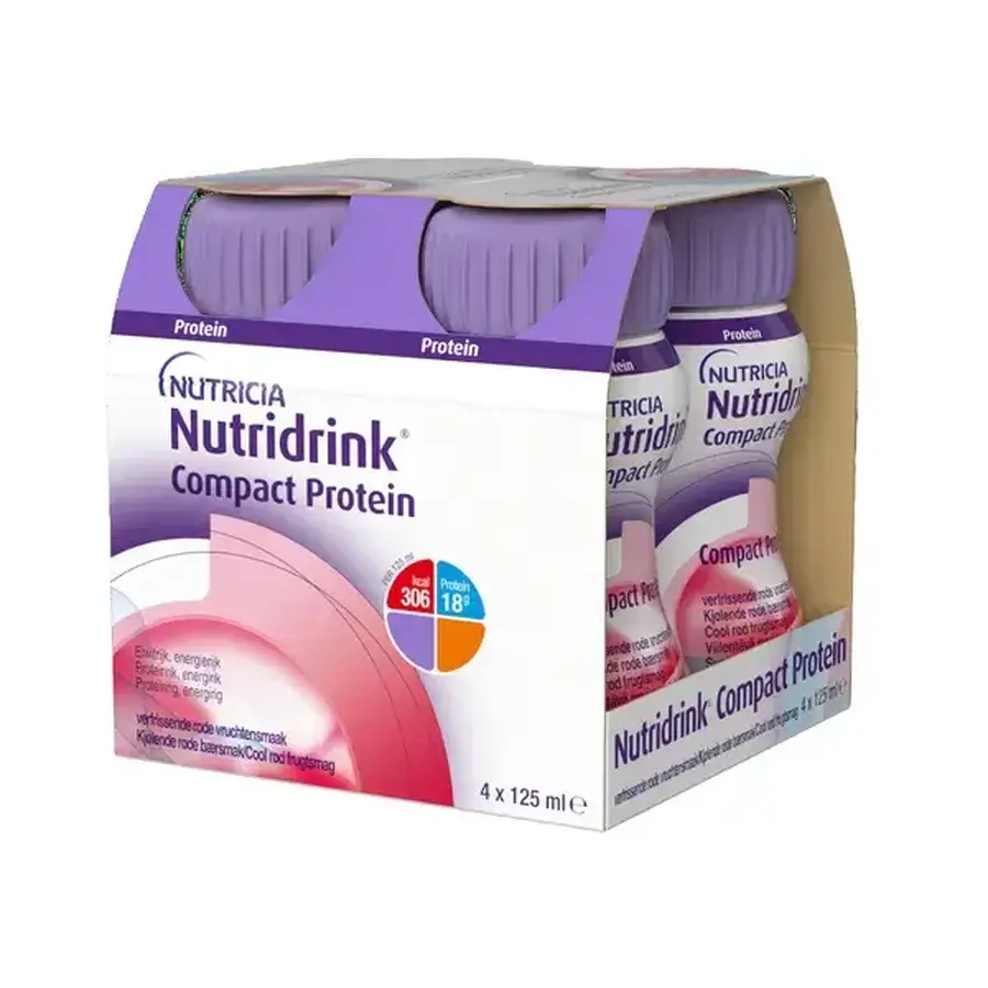 Nutridrink compact protein with refreshing red fruit flavor, 4 x 125 g, Nutricia