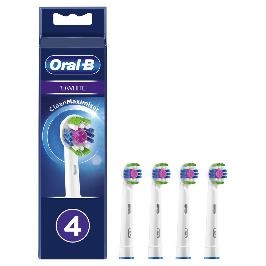 3D White Recambios para cepillo de dientes eléctrico 3D White, 4 uds, Oral-B