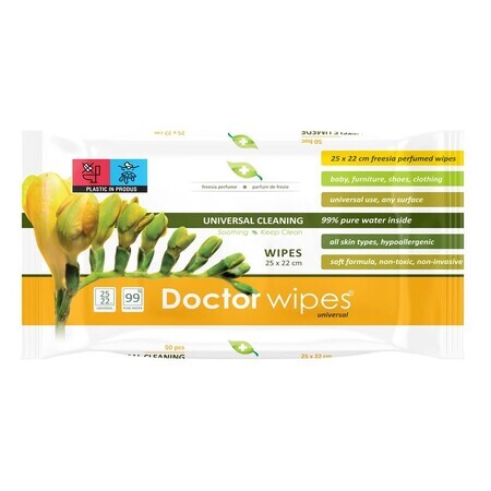 Toallitas húmedas universales Doctor Wipe con fragancia de fresia, 50 unidades