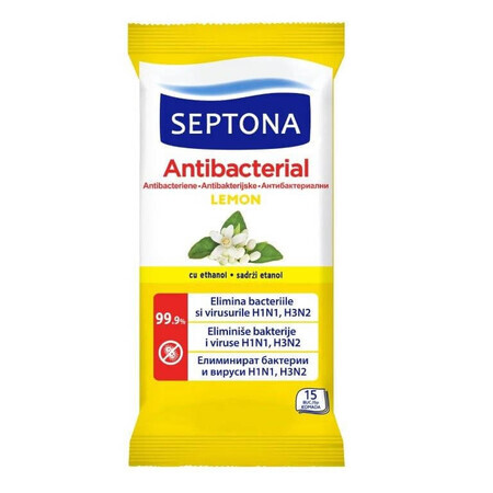 Lingettes humides antibactériennes au citron 15 pièces, 15 pièces, Septona