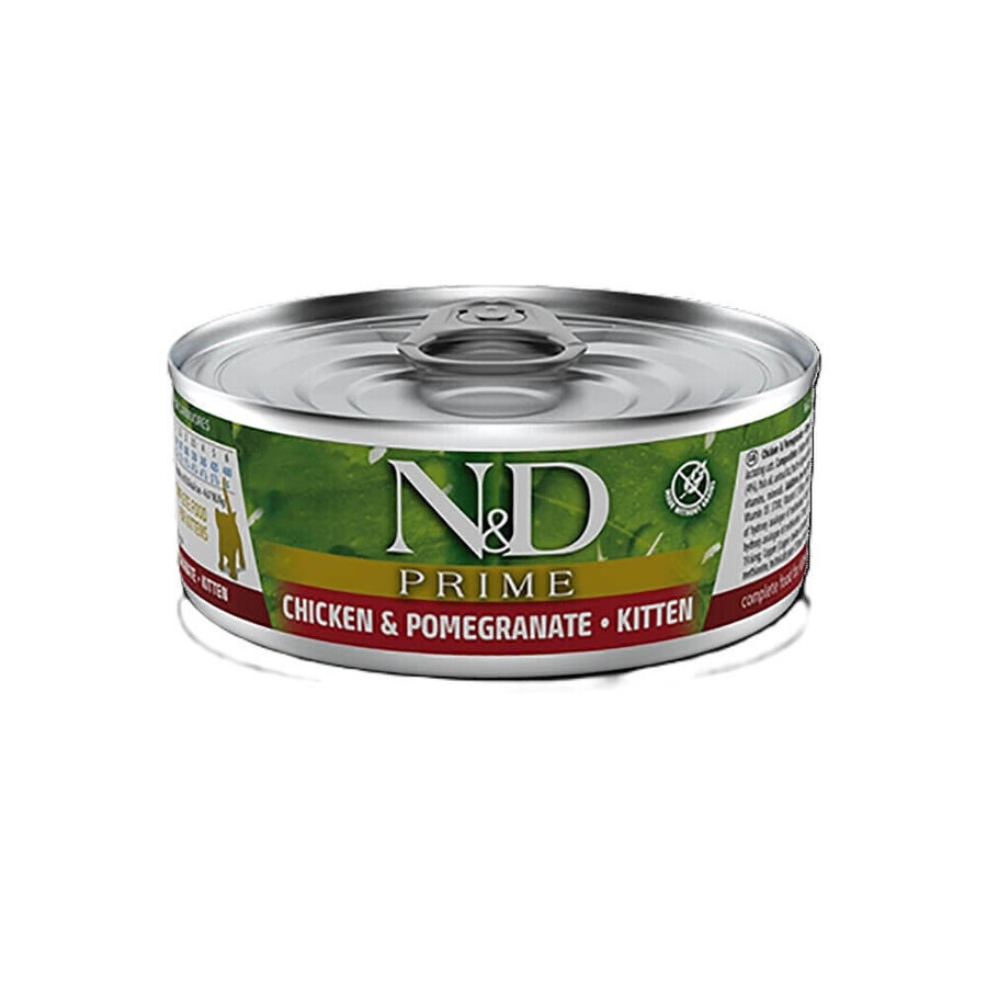 Comida húmeda con pollo y granada para gatitos y gatas gestantes N&D Prime Kitten, 70 g, Farmina