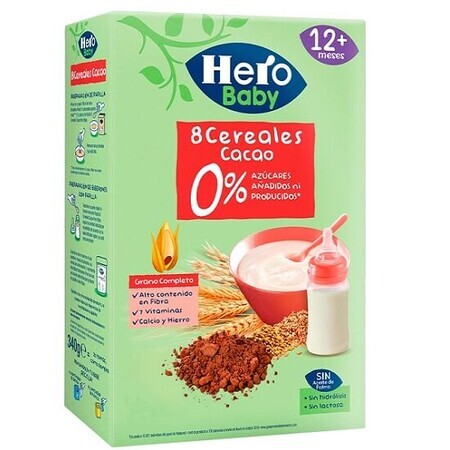 8 Cereales con Cacao, +12 meses, 340 gr, Hero Baby