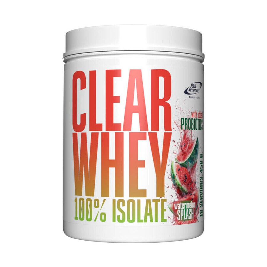 Bevanda istantanea a base di proteine isolate del siero di latte con aggiunta di probiotici Clear Whey, 450 g, Anguria, Pro Nutrition, Pro Nutrition