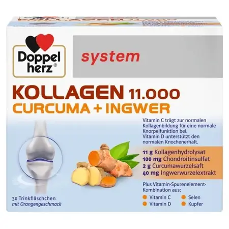 Kollagen 11000 Plus Cúrcuma + Jengibre, 30 frascos, Doppelherz