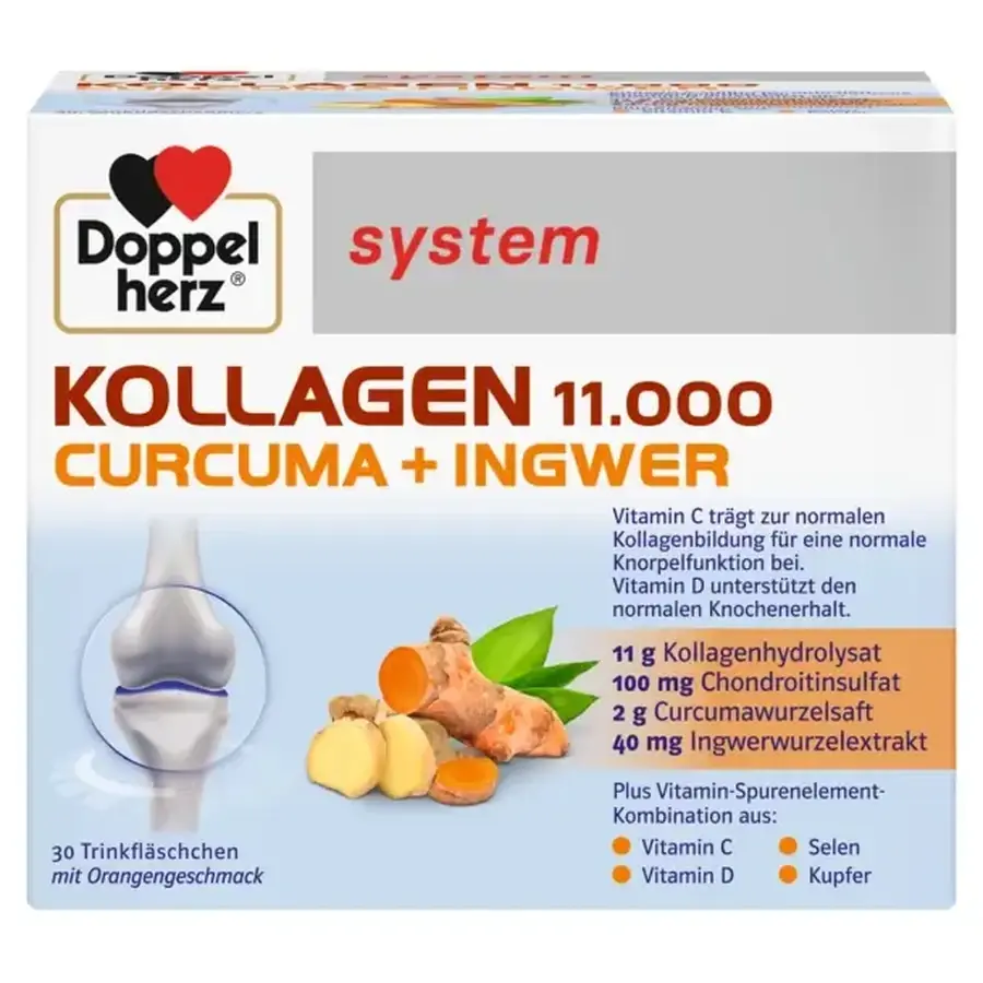 Kollagen 11000 Plus Cúrcuma + Jengibre, 30 frascos, Doppelherz