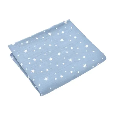 Muselina de algodón orgánico con estrellas blancas, 75x75 cm, Bleu