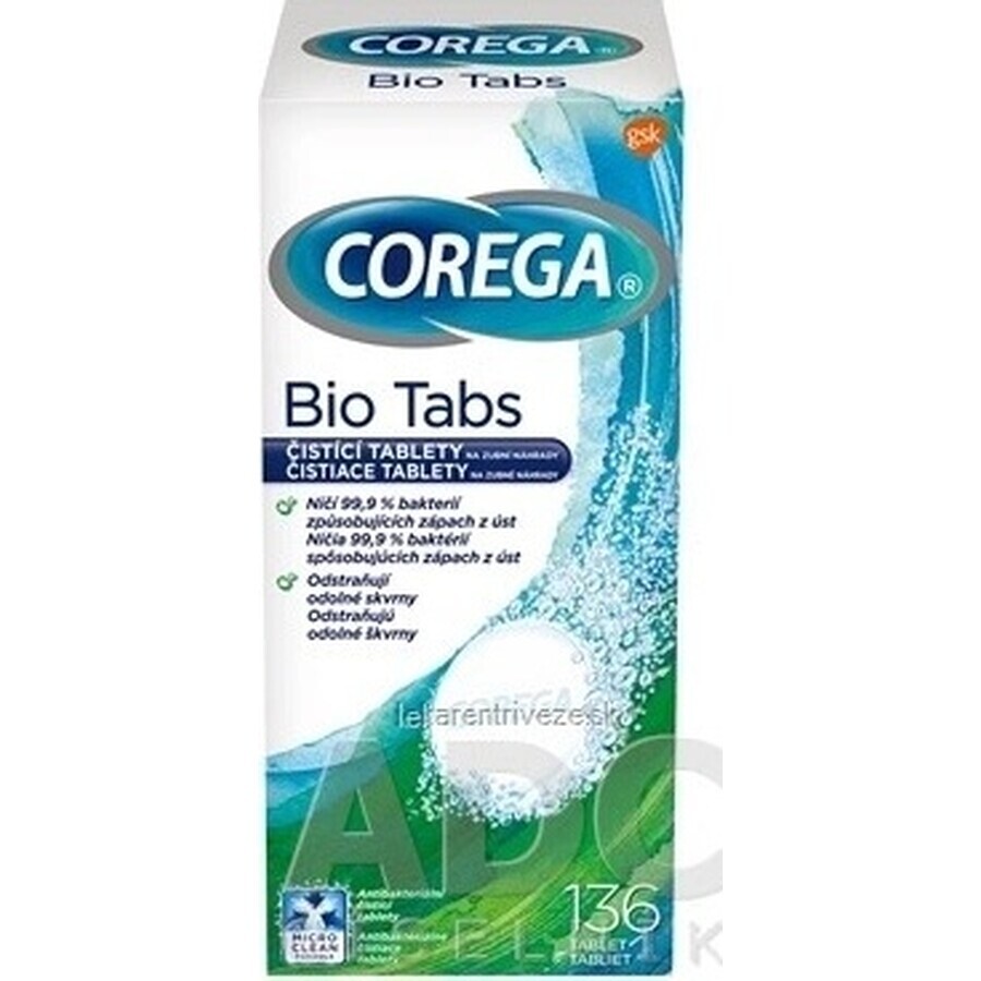 COREGA BIO Tabs 1x136 pcs, comprimés pour le nettoyage des prothèses dentaires