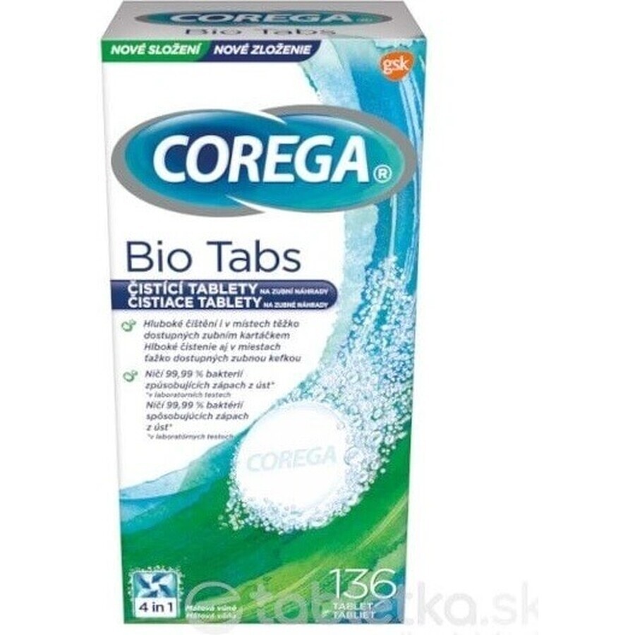 COREGA BIO Tabs 1x136 pcs, comprimés pour le nettoyage des prothèses dentaires