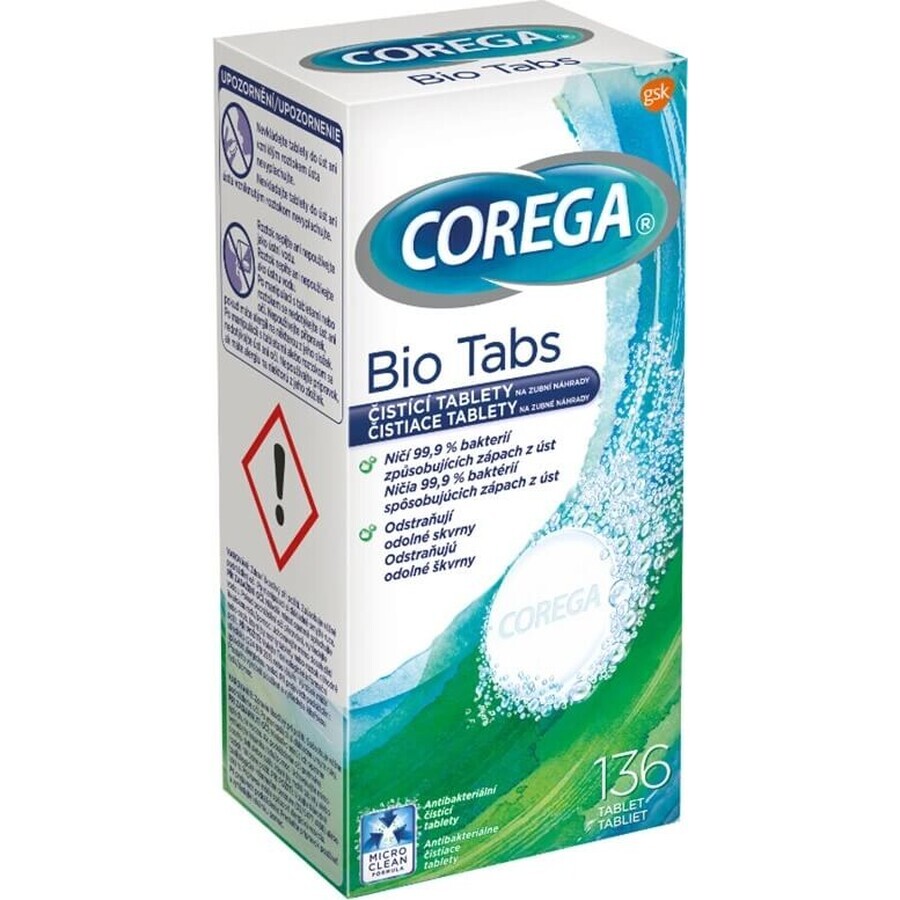 COREGA BIO Tabs 1x136 pcs, comprimés pour le nettoyage des prothèses dentaires