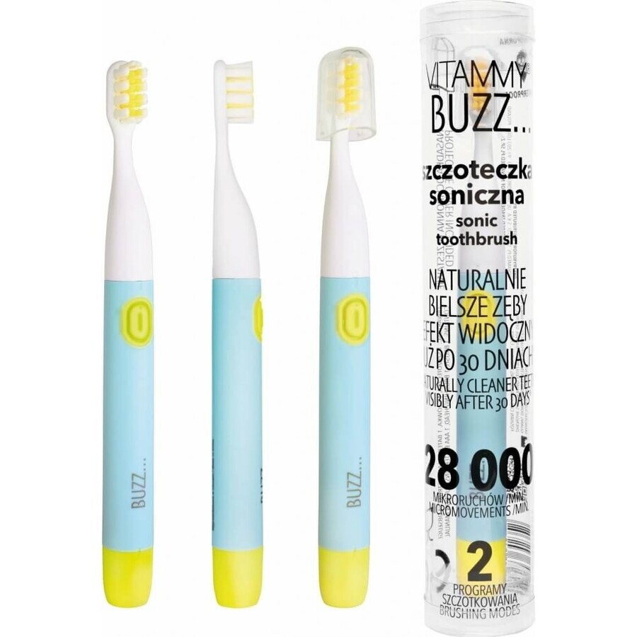 Vitammy Buzz Cepillo de dientes sónico con 28.000 micromovimientos, 2 programas de limpieza, Menta/Citrón 1×1 ud, cepillo eléctrico