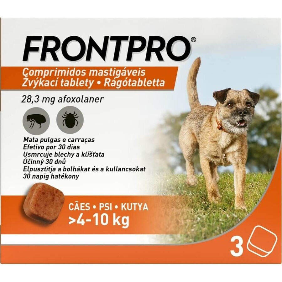 FRONTPRO® comprimidos masticables antiparasitarios para perros (4-10 kg) 1×3 tbl, comprimidos antiparasitarios