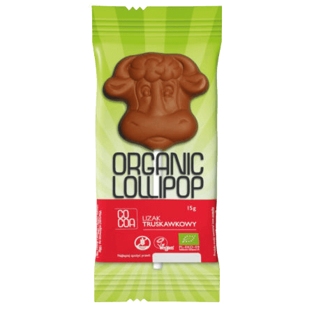 Chocolate lollipop with strawberry eco,15 g Cocoa