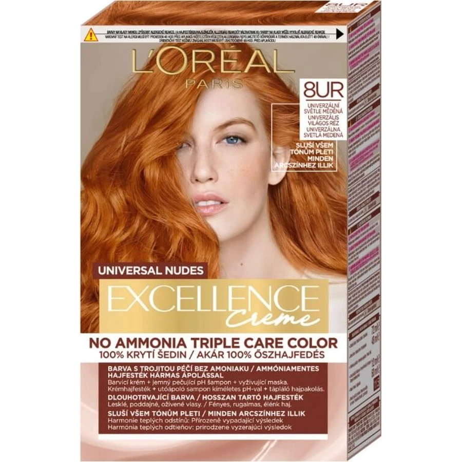 L'Oréal Paris Excellence Nudes Copper Nudes Copper 8UR Universal Light Copper 1×1 pc, trwała farba do włosów: ceny i cechy