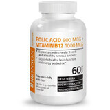 Ácido fólico 800 mcg y vitamina B12 1000mcg, 60 cápsulas, Bronson