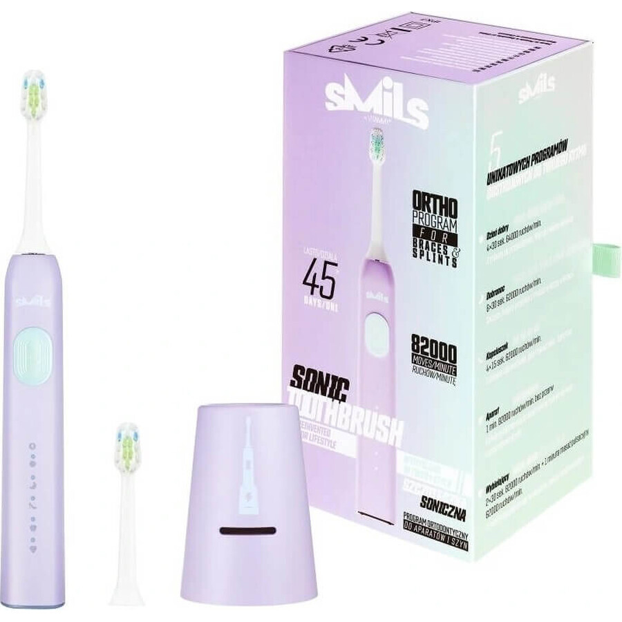 Vitammy Smils Cepillo de dientes sónico con programa de limpieza para aparatos de ortodoncia, morado 1×2 piezas, cepillo eléctrico