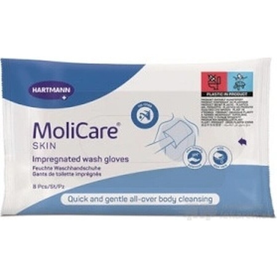 MoliCare SKIN Guanti da lavaggio imbevuti 1×8 pz, gamma blu