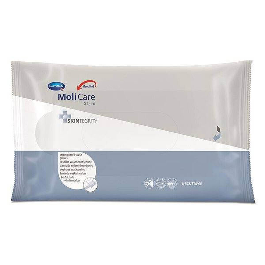 MoliCare SKIN Guanti da lavaggio imbevuti 1×8 pz, gamma blu