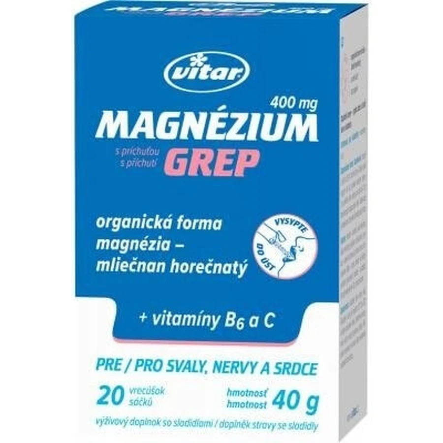 MAGNESIO 400MG+B6+C 20 pz GREP VITAR 1x20 pz, bustina al gusto di pompelmo