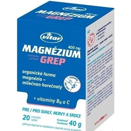 MAGNESIO 400MG+B6+C 20 pz GREP VITAR 1x20 pz, bustina al gusto di pompelmo