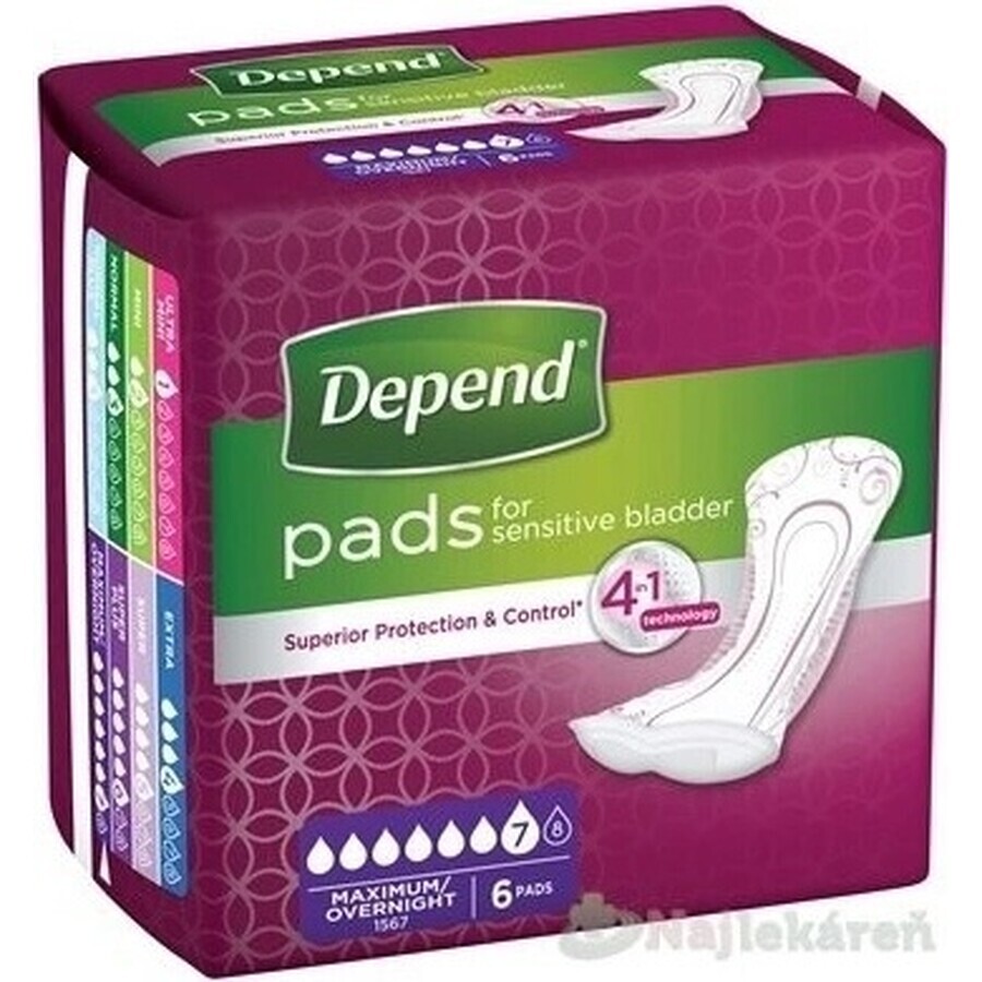 DEPEND MAXIMUM assorbenti per incontinenza da donna, 12,5x34 cm, assorbimento 953 ml, 1x6 pz.