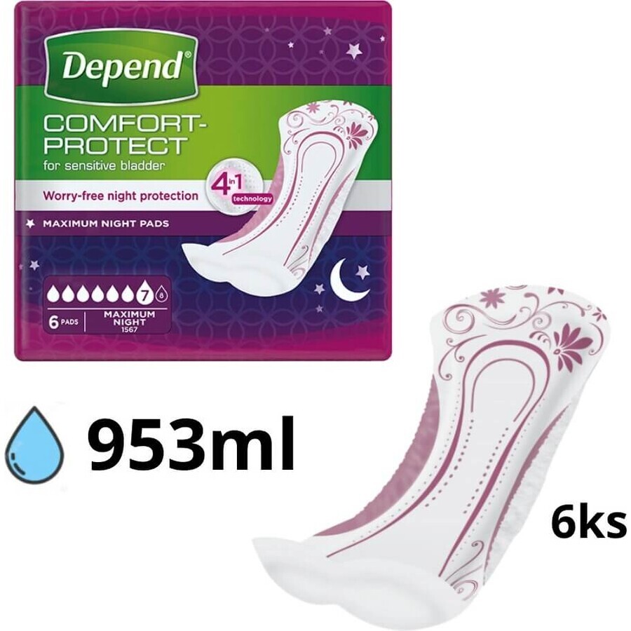 DEPEND MAXIMUM assorbenti per incontinenza da donna, 12,5x34 cm, assorbimento 953 ml, 1x6 pz.