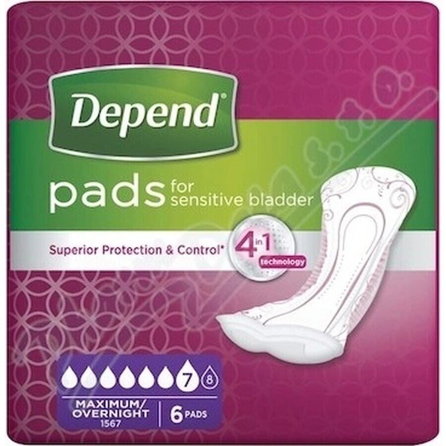 DEPEND MAXIMUM assorbenti per incontinenza da donna, 12,5x34 cm, assorbimento 953 ml, 1x6 pz.