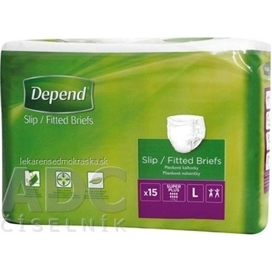 DEPEND Braguitas SUPER PLUS L 1×15 unidades, pañales transpirables