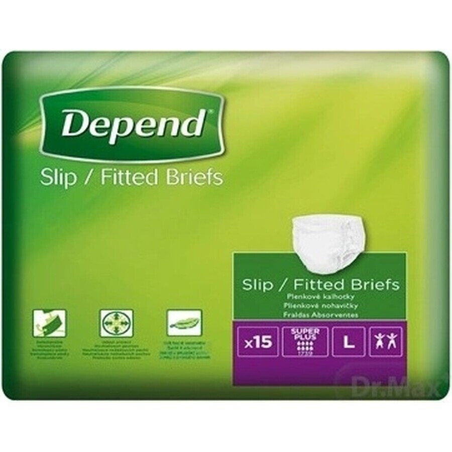 DEPEND Braguitas SUPER PLUS L 1×15 unidades, pañales transpirables